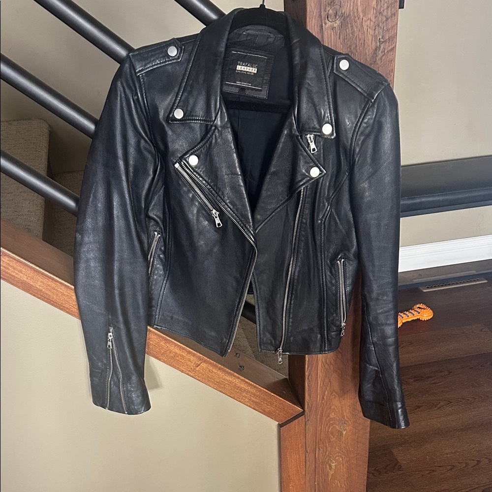 Zara Black real Leather Trafaluc Biker Jacket